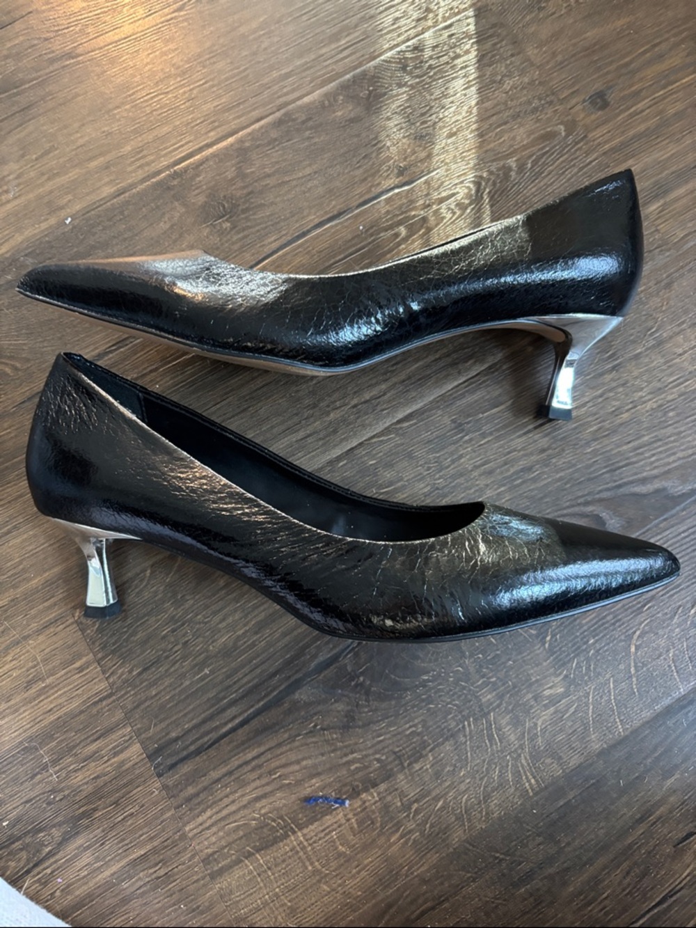 Katy Perry Collections Black Pointed-Toe Kitten Heels with Silver Heel